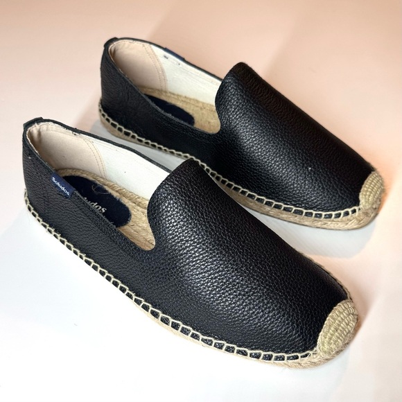 SOLUDOS Men’s Black Beige Leather Espadrille Loafers Size- 8 ( New Without Box ) - Picture 1 of 10